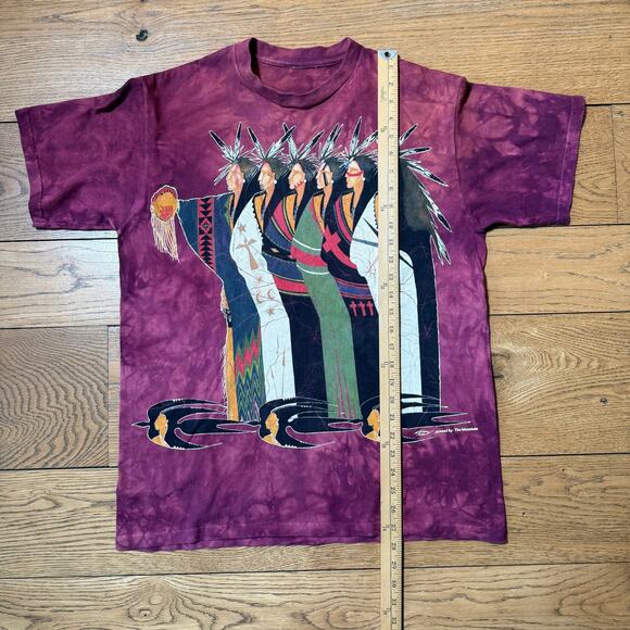 Vintage The Mountain Native American Print T Shirt Red Orange Tie Dye Western - Picture 5 of 5